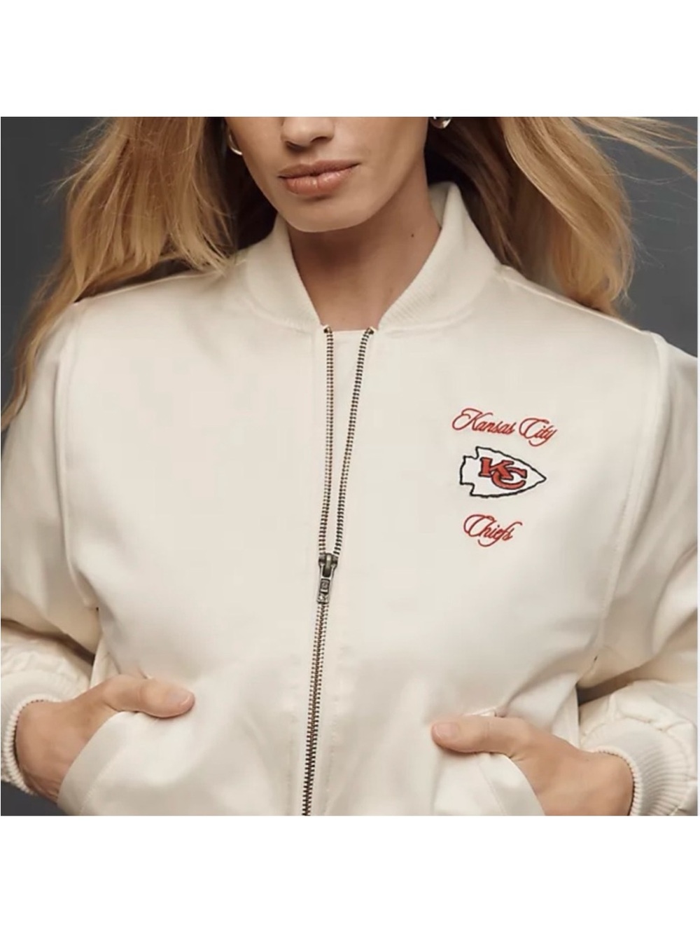 Mitchell & Ness Cream Kansas City Chiefs Women's Varsity Jacket